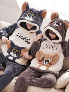 ชุดนอนผ้าฟลานเนลหนาสำหรับคู่รัก ผ้าขนแกะคอรัลสำหรับผู้ชายและผู้หญิง ชุดนอนบ้านไซส์ใหญ่ ชุดนอนฤดูใบไม้ร่วง/ฤดูหนาว ชุดนอนผ้าขนแกะคอรัลสำหรับคู่รัก