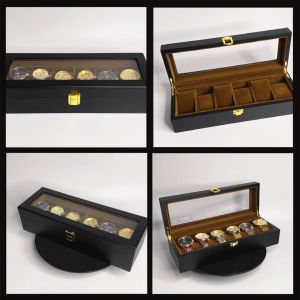 Hộp Đựng Đồng Hồ 6 Ngăn Vỏ Gỗ Sơn Mài Cao Cấp - Có Nắp Kính Chống Bụi Bẩn