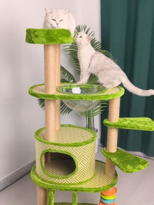 HATELI Multi Level Cat Tree for Indoor Cats Modern Cat Tower with Beds & Scratching Posts Cute Cat Climbing Frame for Large Cats and Kitten Climbing Tower with Cooling Mat