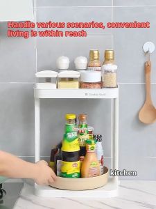 ODOROKU 1/2 Tier Rack Lazy Susan Spinning Storage Rack Plastic Rotating Kitchen Food Tray Holder Spice Can Food Shelf Storage Organizer Rotating Spice Rack Seasoning Condiment Organiser Bathroom Kitchen White Orange