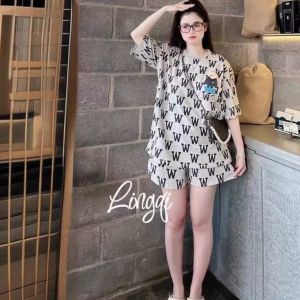 Casual Sets Terno for Women Korean Summer New Letter Cartoon Bear Running Shorts with Short Sleeves