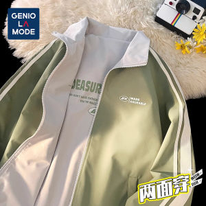เสื้อแจ็คเก็ตยูนิเซ็กซ์ Genio Lamode ทรงหลวม 2 ด้าน ฤดูใบไม้ผลิและฤดูใบไม้ร่วง ผ้าโพลีเอสเตอร์ ปกโปโล กระเป๋าซิป ปกโปโล