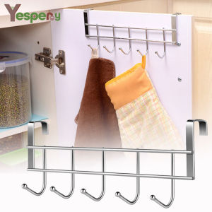 YESPERY Stainless Steel Door Hooks Practical Hat Clothes Wall Hook 5 Hooks Towel Hanger Rack for Door Back Kitchen Cabinet Organizer