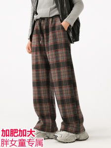 plus Size Plaid Straight Leg Pants Fleece Lined Loose Casual Thickened Winter Childrens Clothing Girls plus Size Trousers