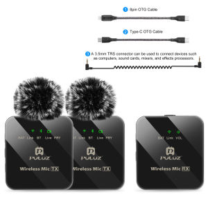 PULUZ 2 TX / 1 TX + 1 RX Wireless Lavalier Microphone 3.5mm Interface Receiver and Microphone For iPhone 3.5mm DSLR camera