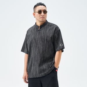 Loose Fit Linen Cotton T-Shirt Mens Summer Sleeveless Collared Retro Chinese Style plus Size Casual Wear Short Sleeve Top