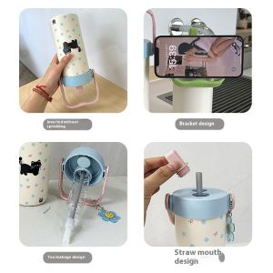 Dung tích lớn nữ gấu bay Cốc giữ nhiệt bình hút chân không di động mới cốc nước đá lớn cốc inox cô gái giữ băng kiểu hàn quốc