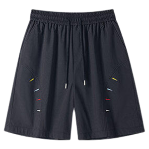 ZHUOCAN | Navy Diagonal Cut Embroidery Quick Dry Summer Shorts Male