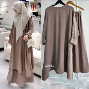 setelah sok + tunik tanpa kerudung Bahan crinkle Aiflow premium