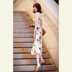 Elegant French Style Acetate Satin Print Vacation Dress High Waist Strapless Gown Summer Casual A-Line Skirt for Young Women