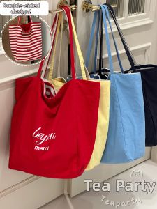 KDMILD | Café Striped Canvas Tote Bag Large Capacity
