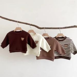 Childrens Winter Round Neck 4 Color Korean Style Sweatshirt Childrens Clothing Baby fleece-lined Boys and Girls Baby fleece-li