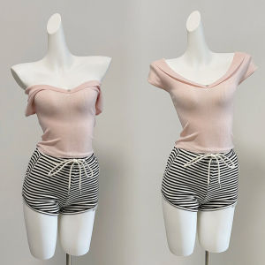 51studio 2024 Summer New Arrival: Pure Desire Base Western Style Slimming Thin Short Sleeve Knitting Tops Women