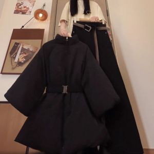 XUECAIQI | Thermal Thickened Black Cotton Suit with Flared Pants