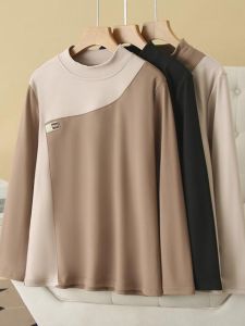 Fall and Winter Womens Clothing K-style Fashion Bottoming Shirt Plus Size 100.00kg Plus Size Ladies Half Turtleneck Color Matching Small Labeling Dralon T-shirt