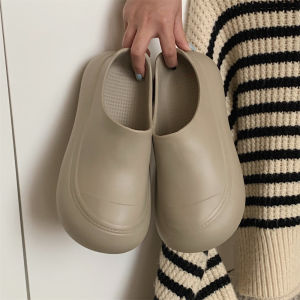 Casual Thick Bottomed EVA Slip-On Shoes Womens Spring Summer Anti-Slip Fun Dog Paw Head Cover Half Slippers Increased Height