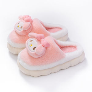 Kuromi Womens Winter Cotton Slippers Indoor Home Cute Moon Shoe Anti-slip Thick Bottom Slippers Warm Home Indoor Shoes
