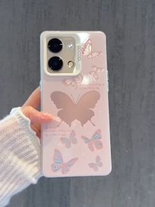 เคส OPPO Reno 13 5G เคส OPPO Reno 13 Pro 5G เคส OPPO Reno 13F 5G เคสแข็งสีด้านลายผีเสื้อพร้อมป้องกันเลนส์กล้อง IMD ปุ่มชุบหรูหราฝาครอบโทรศัพท์สไตล์อินกับเชือกเส้นเล็ก