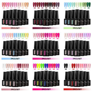 7pcs Gel Nail Polish Set HEMA Free Pink Red Glitter Semi Permanent Soak Off UV Gel Varnish Nail Art Decoration Nail Supplies DIY