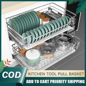 Guga 2PCS Kitchen Cupboard 2 In 1 Pull-Out Dish Rack 304 Stainless Steel Kitchen Dish Rack