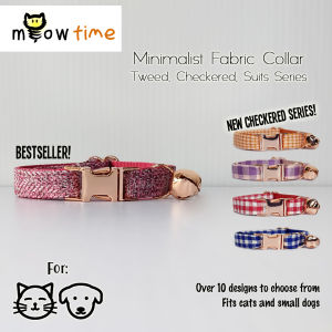 MeowTime: Minimalist Tweed Checkered & Suits Series Adjustable Fabric Collar for Cats and Small Dogs