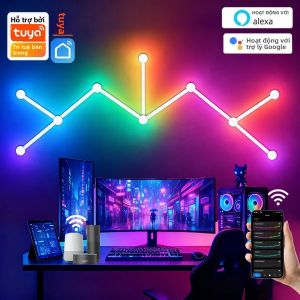 Đèn Tường LED RGBIC Ghép Nối Tự Làm WIFI APP Điều Khiển Bằng Giọng Nói Đèn Khí Quyển Động Cho Phòng Thể Thao Điện Tử Phòng Ngủ Trang Trí Quán Bar