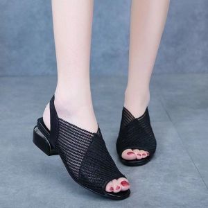 New Korean Joker Thick-heeled High-heeled Sandals Fashion Non-slip Female Sandals Female Open-toed Flat Slippers