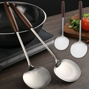 2Pcs Stainless Steel Mushroom Spatula Long Handle Cooking Spoon Wok Spatula Pot Shovel Cookware Hangable Anti-Scalding -Cooking Utensils Kitchen Accessories