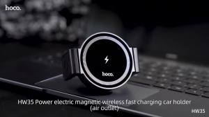 HOCO HW35 Magnetic/Clamping 15W Car Phone Holder Wireless Fast Charging Car Mount Charger Air Outlet Car Phone Holder For iPh12-17 Samsung S24 Ultra Mobile Phones
