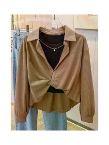 เสื้อเชิ้ตแขนยาวสไตล์ฮ่องกงย้อนยุคสำหรับผู้หญิง ฤดูใบไม้ผลิและฤดูใบไม้ร่วง ดีไซน์ปมที่สวยงาม แฟชั่น เสื้อเชิ้ต