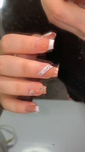 Set 24 móng tay giả dài đính đá Z466 B563 sang trọng dễ thương cho nữ  Kèm keo dán móng CÓ ẢNH SP THẬT