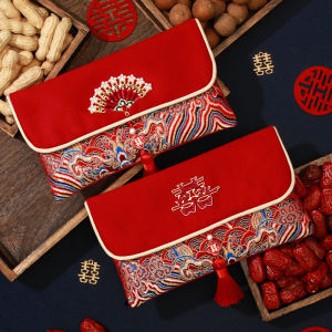 Wedding Red Envelope Bags Luxury Silk Cloth Material Chinoiserie Style Wedding Ceremony Customized Money Bags with Tassel Decoration
