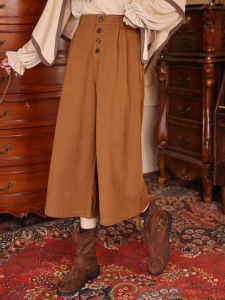 High Waist Wide Leg Casual Pants Womens Straight Cut Loose Slimming Eighteen Pants Retro Style Commute Pure Color Button Detail