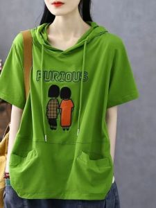 Áo Thun Cotton Tay Ngắn Mùa Hè Cho Nữ Áo Thun Rộng Rãi Thêu Kiểu Dáng Hàn Quốc Thời Trang Áo Ngắn Chất Liệu Cotton