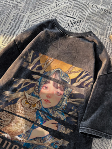 American High Street Fashion Brand Short Sleeve T-shirt Mens Summer Retro Tide Leisure Washed-out Distressed Half Sleeve Niche Style Handsome T-shirt