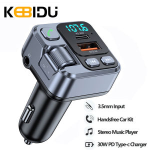 KEBIDU | Bluetooth 5.1 Car FM Transmitter Car MP3 Stereo Music Player Handsfree 3.5mm Aux Wireless Car Kit 30W PD USB-C Fast Charger