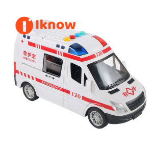 I know Super large simulation ambulance five door light and sound effect simulation model toy car