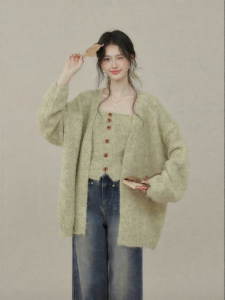OUYANGXI | Áo Cardigan Knit Thoáng Rộng Nữ
