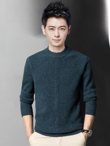 ROMON | Romon Mens Knitted Sweater Thickened Pure Wool Slim Fit Round Neck Winter Warm Fashion Business Casual Long Sleeve Top
