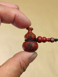 Miniature Gourd Wood Carving Pendant Simple Flat Installation Decor Lucky Safe Car Key Phone Rope USB Flash Drive Fob Chinese Style