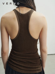 Áo Ba Lỗ Cổ Tròn in Thủ Công Màu Đất Sét Cổ Điển Co Giãn Cao Áo Vest Chữ I Ôm Vừa Vặn Mùa Hè 2025 VERO