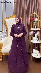 Gamis Outer Brokat Assyifa Dres Ceruty Babydoll Mix Brukat Aplikasi Payet Mutiara M L XL XXL 3XL Dress Kondangan Wanita Jumbo Elegan Baju Muslimah Dewasa Terbaru Warna Burgundy Maroon Hitam Coksu