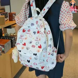 Balo đi học nữ balo đi chơi nữ balo thời trang nữ họa tiết trái tim bông hoa xinh xắn cute màu sắc tươi vui nhiều ngăn chống thấm nước TTS08