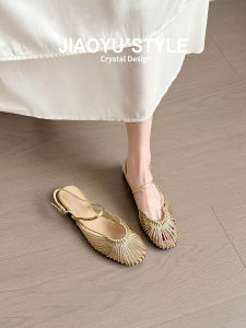 JIAOYU | Gold Hollow Woven Roman Sandal Heels