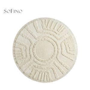 SoFINO | Modern Minimalist Luxury High-end French Style Long Pile Beige Round Carpet