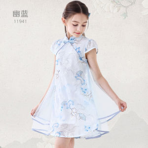 Girls Summer Dress Cheongsam Style Princess Skirt Cotton Polyester Fabric Traditional Chinese Hanfu New Arrival Big Size Children
