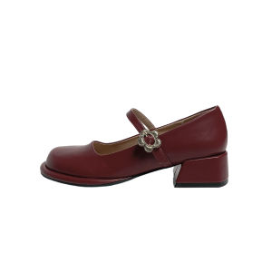 Red Wedding Shoes for Women Soft Leather Mary Janes High Heels Marriage New Bride Shoes Comfortable Footwear Daily Fashion Single Shoes