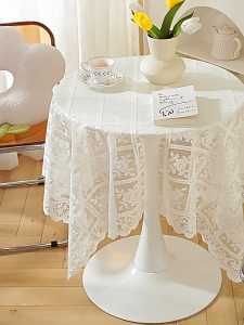 Floral Lace Tablecloth Polyester Embroidered Table Cloth Cover Round Square Dining Home Decor Dustproof Wedding Party