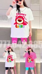 17 - 47 Kg Bộ bé gái Áo thun quần legging đùi gấu dâu LOTSO mới cho bé set quần áo bé gái Bộ lững bé gái gấu dâu HEBI KIDS