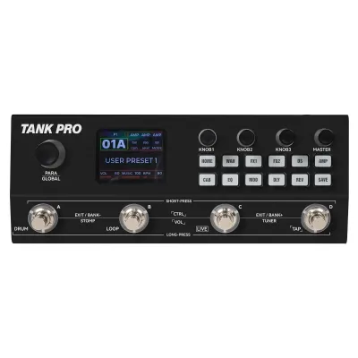 M-VAVE Tank Pro digital audio effects processor with 4 knobs 16 buttons 4 footswitches